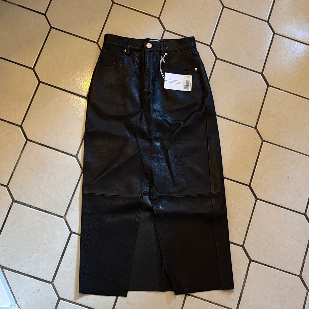 Frame Black Leather Midi Skirt new with tags